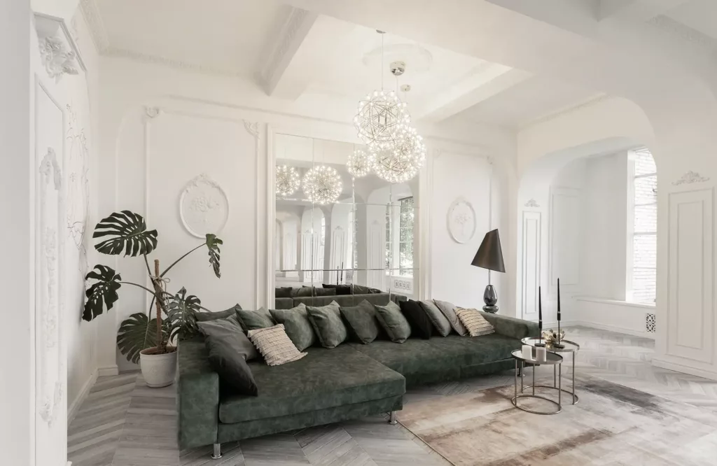Luxurious living room green sofa